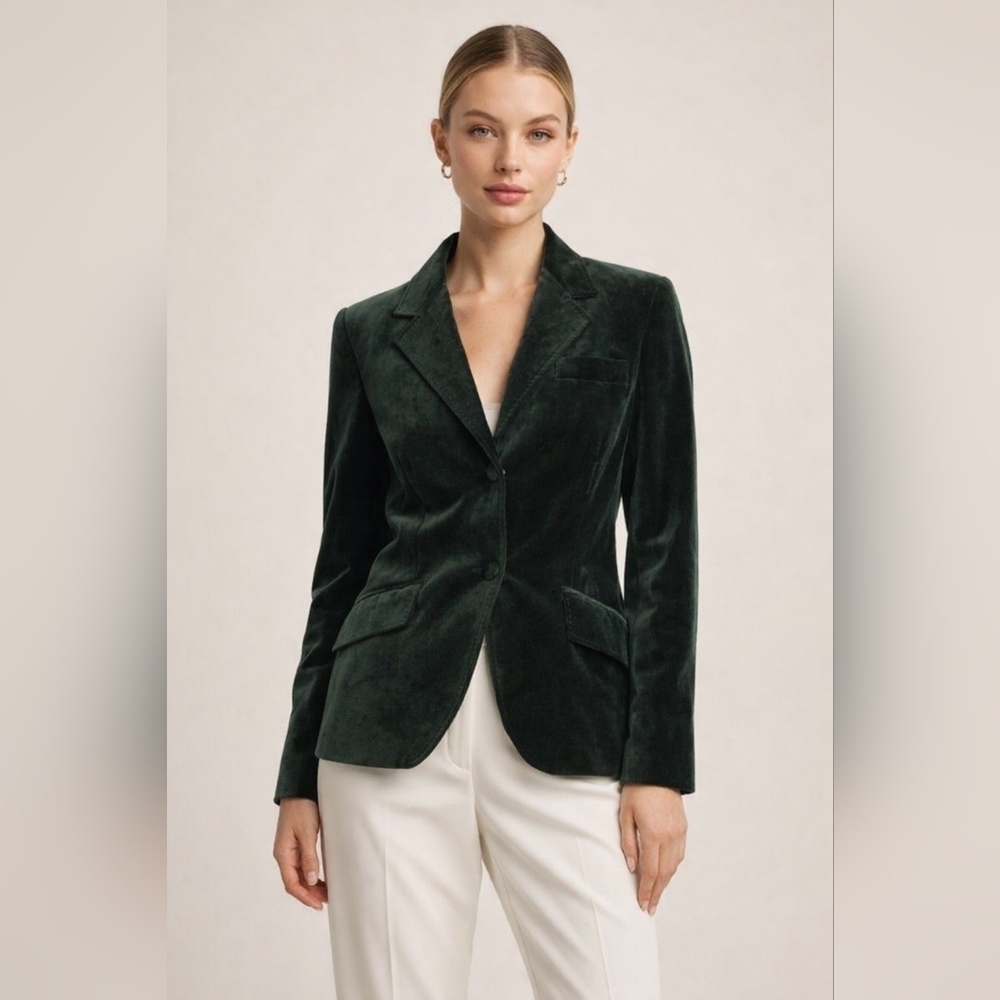 Charles Nolan New York Olive Green Velvet Blazer 100% Cotton - 2